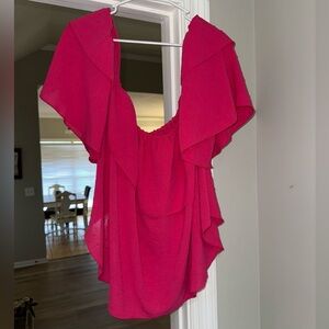 Vibrant off the shoulder Pink Ruffle Blouse